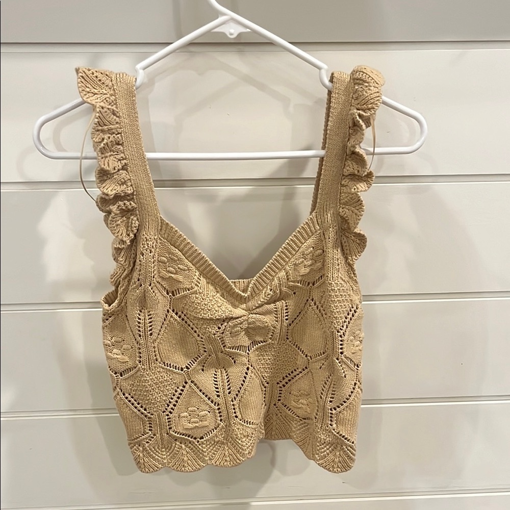 Chelsea & Violet Tan Plunge Ruffled Tank Top